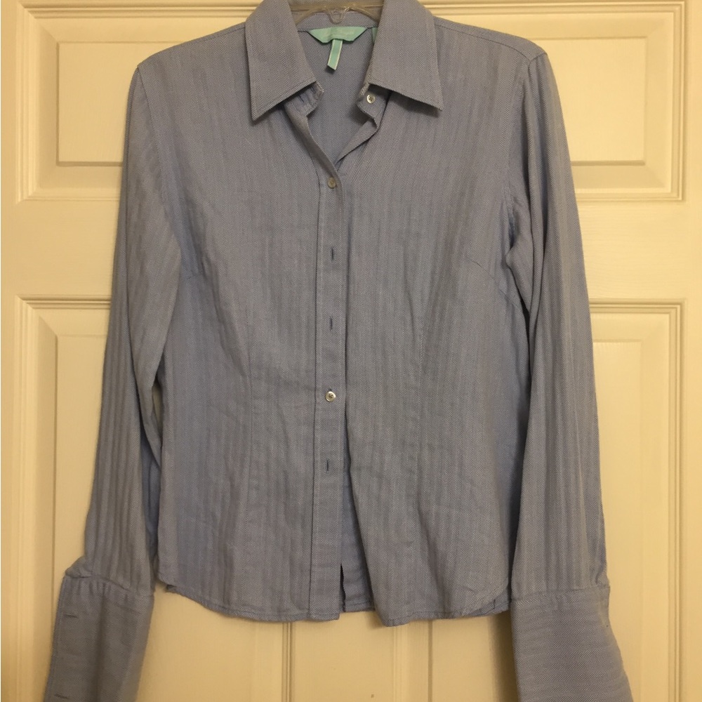 Blue long sleeve button down shirt to be worn with cuffings - Picture 1 of 3